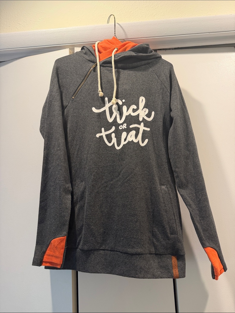 Charcoal 'Trick or Treat' Hooded Pullover with Orange Accents